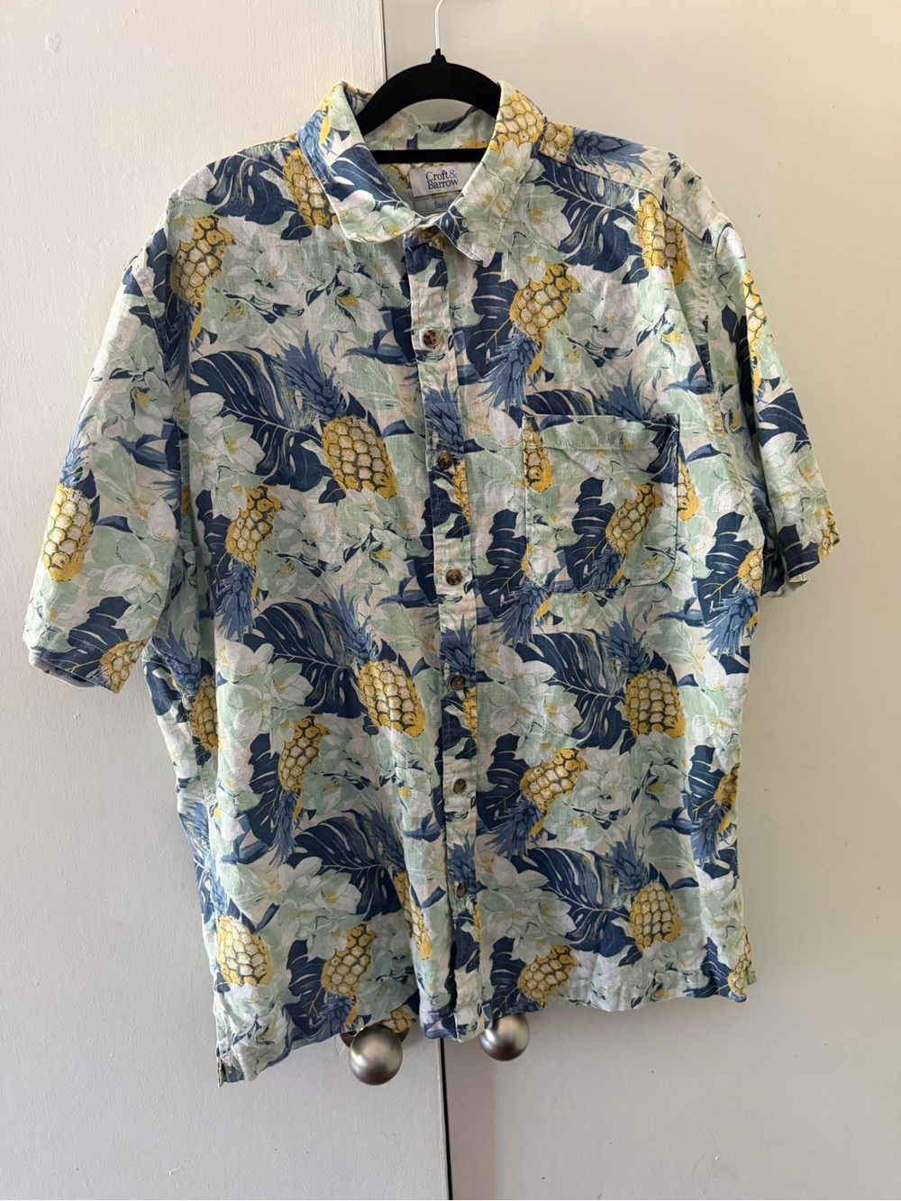 croft & barrow Blue and Yellow Pineapple Print Short-Sleeve Shirt